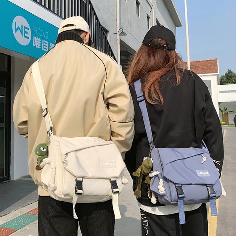 INSHERE Aesthetic Crossbody Bag with Cute Pins and Ornament, Nylon Shoulder Messenger Bag Japanese Kawaii Bag for Women Men - Image 3